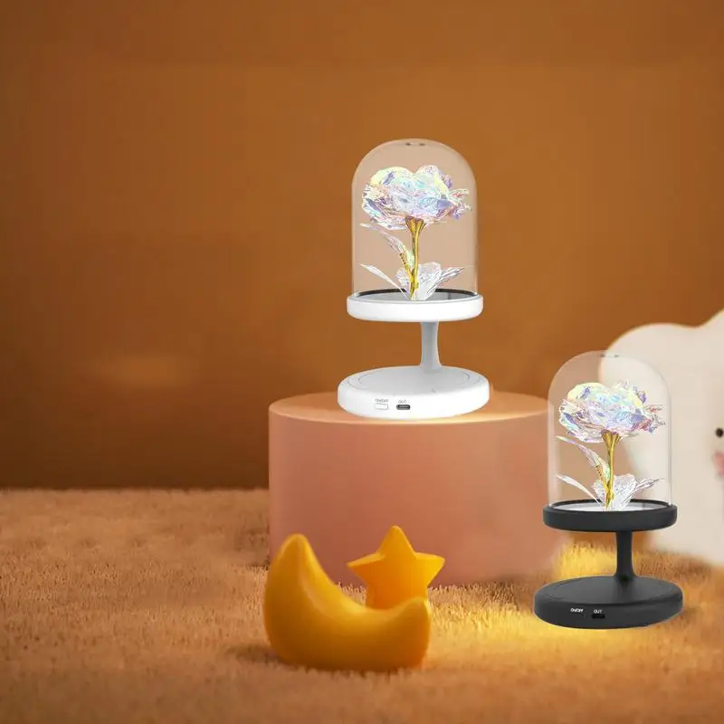 

Wireless Charging Lamp USB Port Light With Rose Decorative Shade Lamps For Bedroom Living Room Home Office Nightstand Tabletop