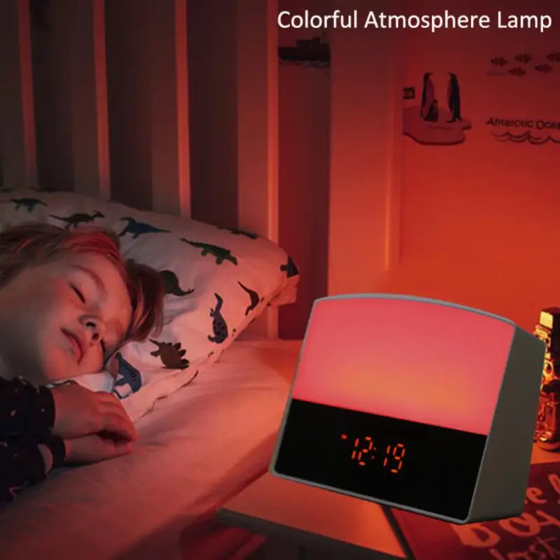 

Multifunctional Alarm Clock Wake-up Light Colorful Sleeping Light Square Double Bedside Lamp Simulated Sunrise Home Accessories