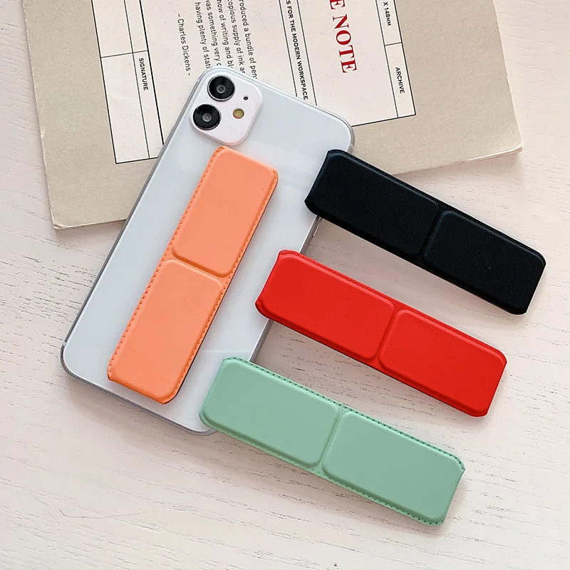 plain color wrist band hand finger grip mobile phone holder stand premium leather universal phone socket holder ring grip belt free global shipping