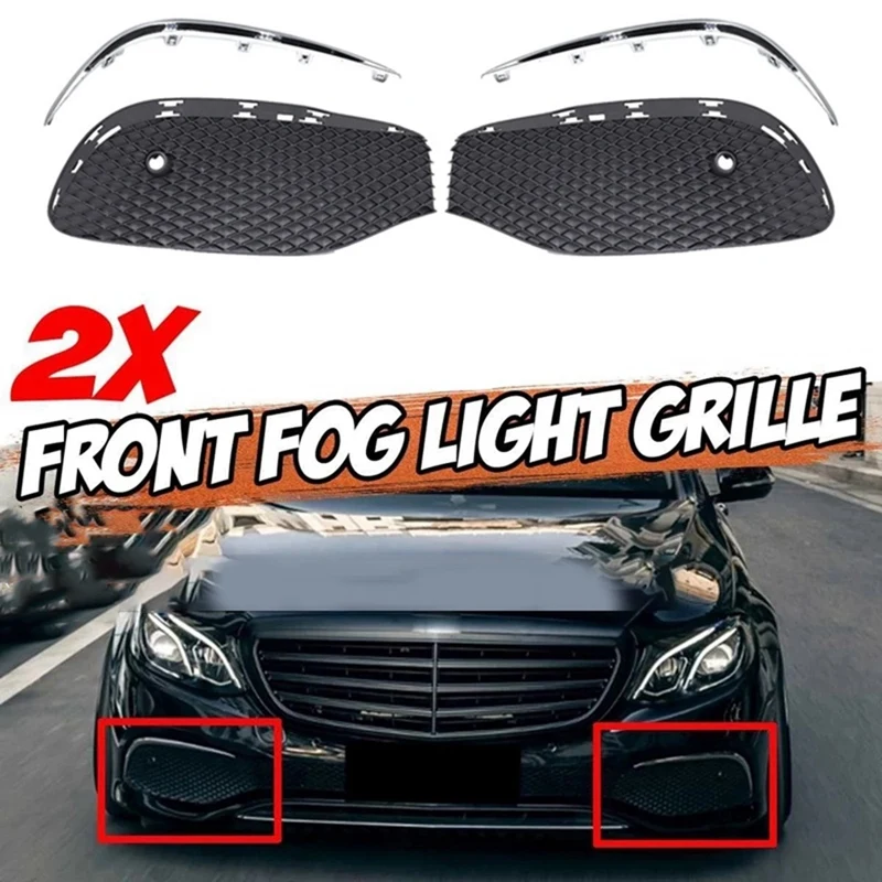 

1Pair Car Front Bumper Fog Light Grille Fog Lamp Grill Cover With Chrome Strip For Mercedes-Benz E Class W213 2016-2020