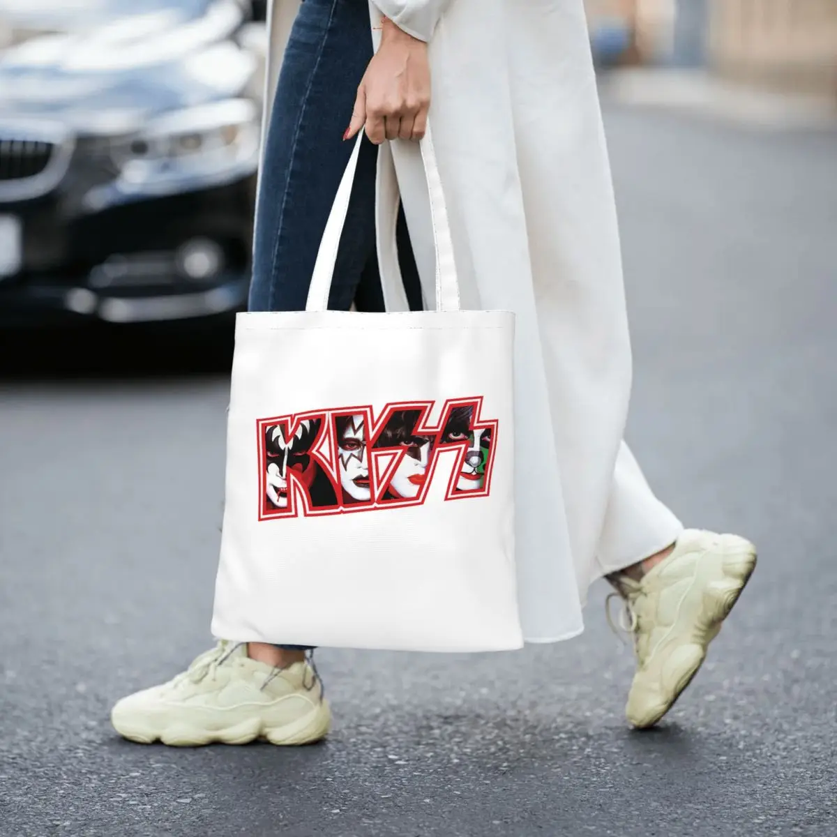 Kiss Band Totes Canvas Handbag Women Canvas Shopping Bag