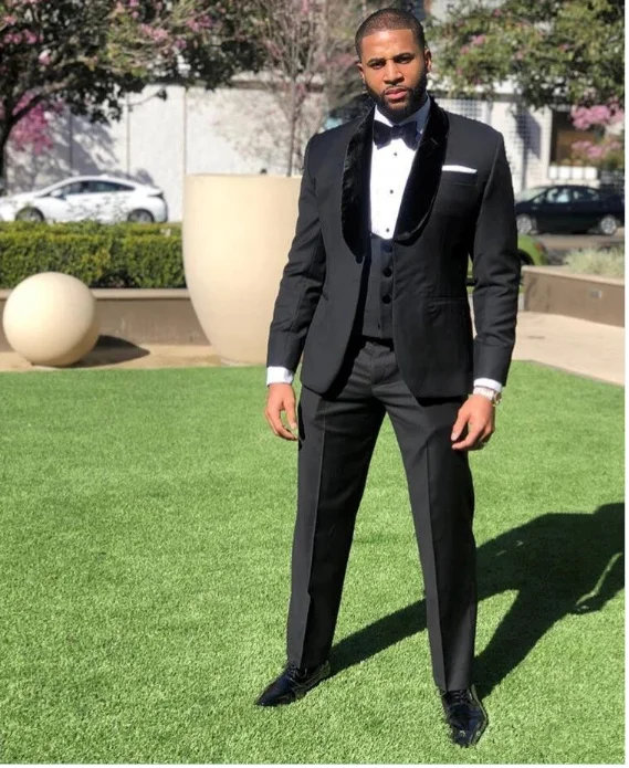 

2022 Custom Made Black Wedding Tuxedos Groom Groomsmen Terno Masculino Men's Suits Bridegroom Dress (Jacket+Pants+Vest +Bowtie)