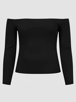 finjani off shoulder solid tee long sleeve plus size slim fit ribbed knit top women clothing 2022 fashion