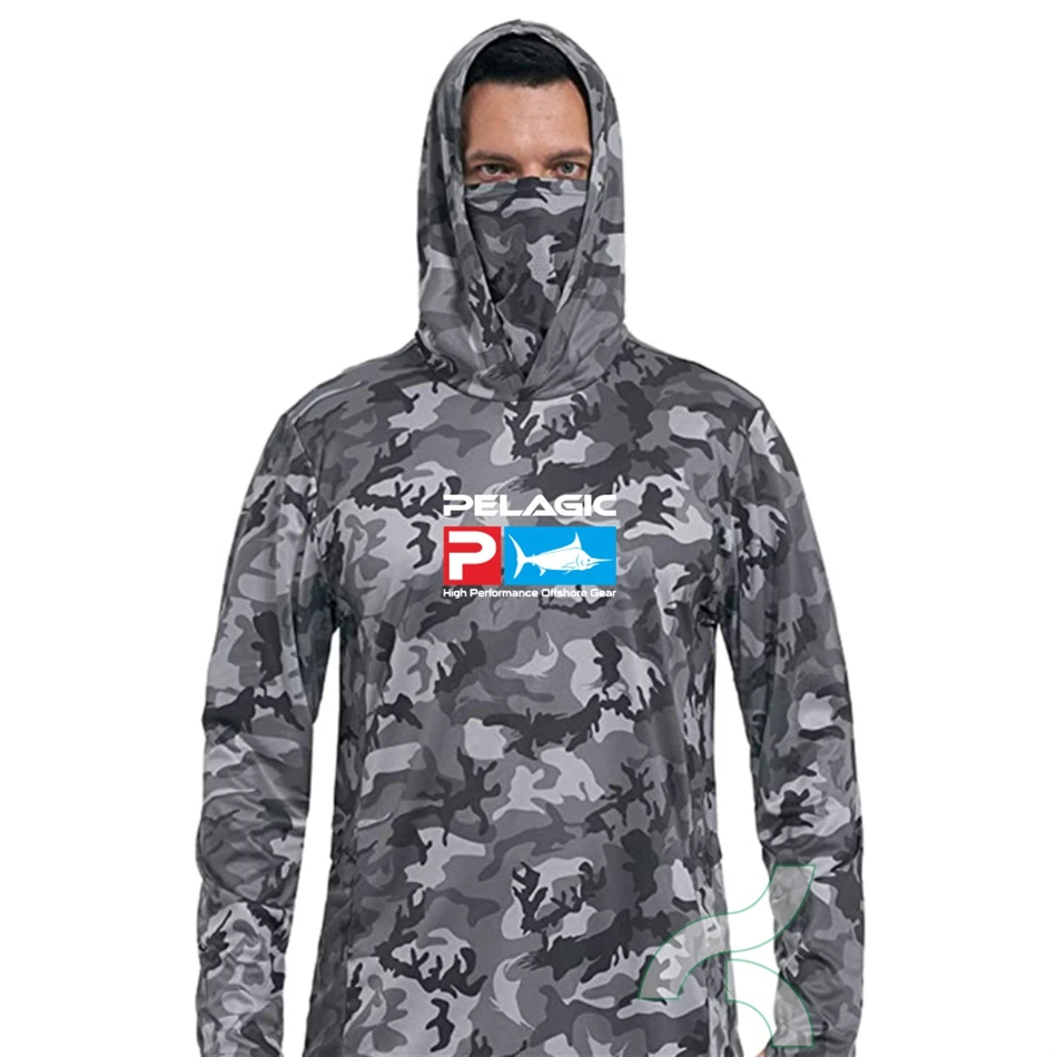 

PELAGIC Fishing Shirts UPF 50+ Face Cover Fishing Clothes Sun UV Protection Camouflage Hoodie Men's Face Mask Camisa De Pesca