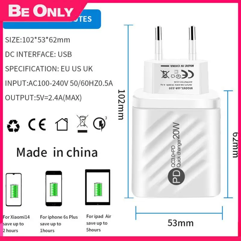 

Type-c Digital Display Mobile Phone Charging Head Eu Us Uk Pd Usb Charger Safe Built In Smart Chip 20w Fast Charging Travel 0.5a