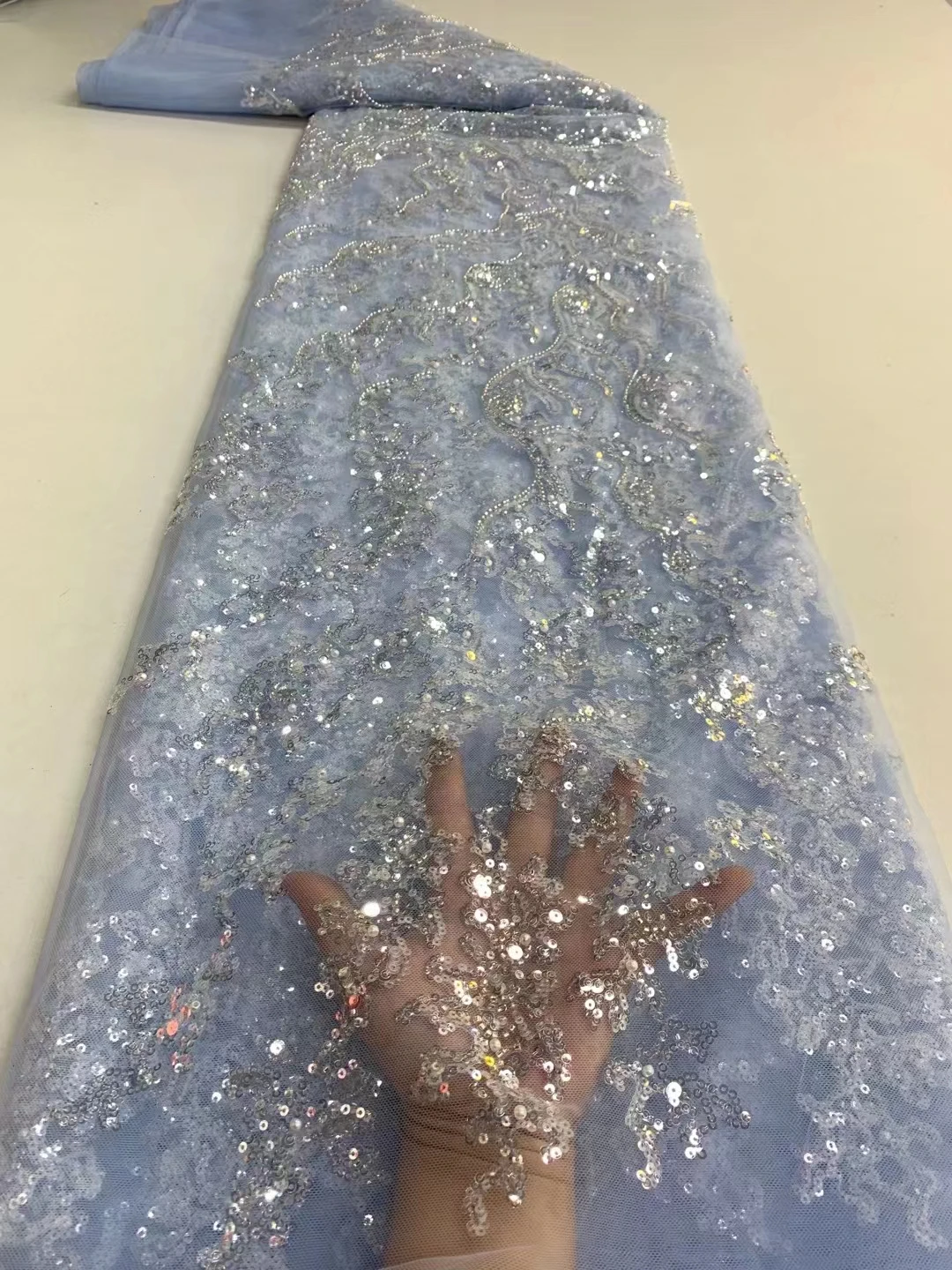 Новая тяжелая промышленная кружевная вышитая сетка с бусинами и блестками