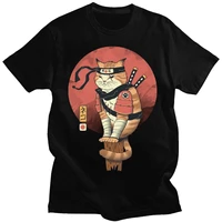 japanese ninja cat printing t shirt man cool summer cotton short sleeve women tshirts vintage fashion punk streetwear t shirt