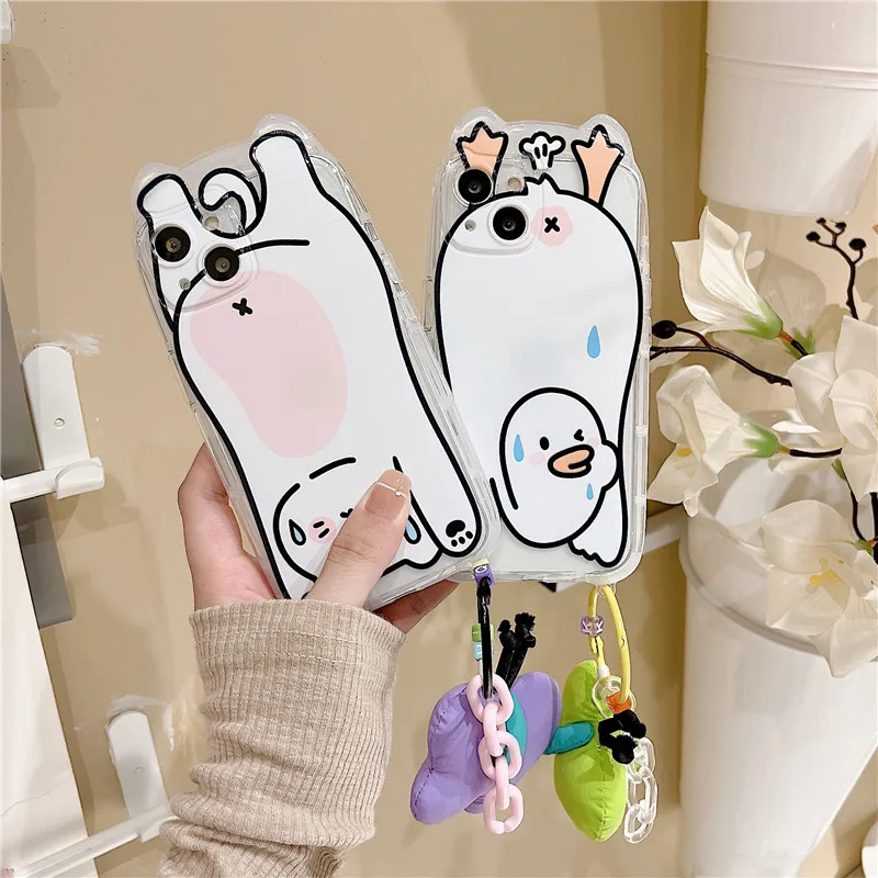 

Cute Cartoon Duck Cat Clear Phone Case for iPhone 14 13 12 11 Pro Max SE 2020 X XR XS 8 7 Plus Luxury Soft Silicone Cover