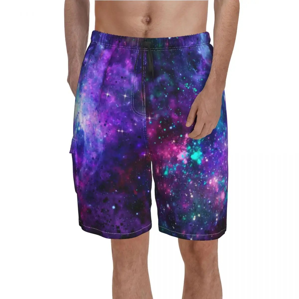 Sky Purple Teal Board Shorts Fantasy Galaxy Cosmic Man Cute Beach Short Pants Trenky Print Oversize Swim Trunks