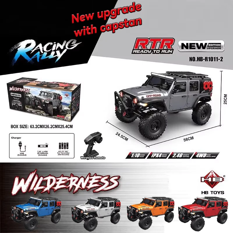 Фото HB 1/10 4WD R1011 Новый модернизированный Wrangler RTR RC электрический с замком дифференциала капитана, модель внедорожника для скалолазания, игрушка для взрослых №2
