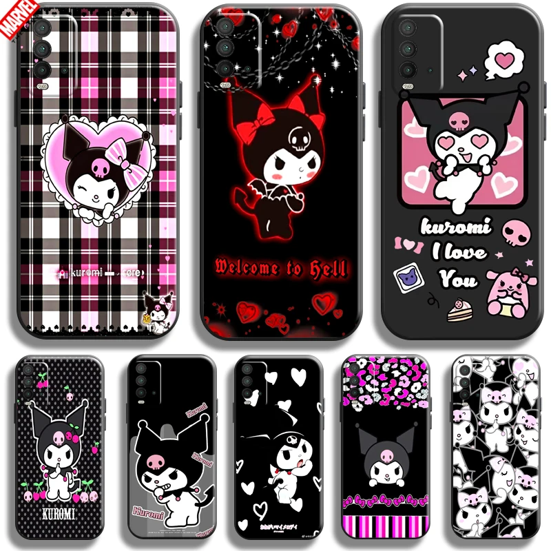 

Cute Cartoon Sanrio Kuromi For Xiaomi Redmi 9T Phone Case Redmi 9T Back Carcasa Soft Coque Black Silicone Cover Liquid Silicon