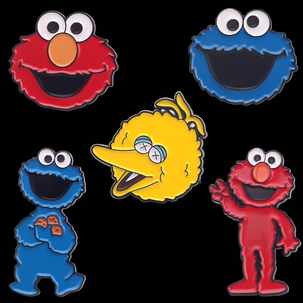 Cute Sesame Street Brooch Badge Elmo Cookie Monster Metal Lapel Pins Anime Cartoon Figure Brooches Backpack Badge Cosplay Gift