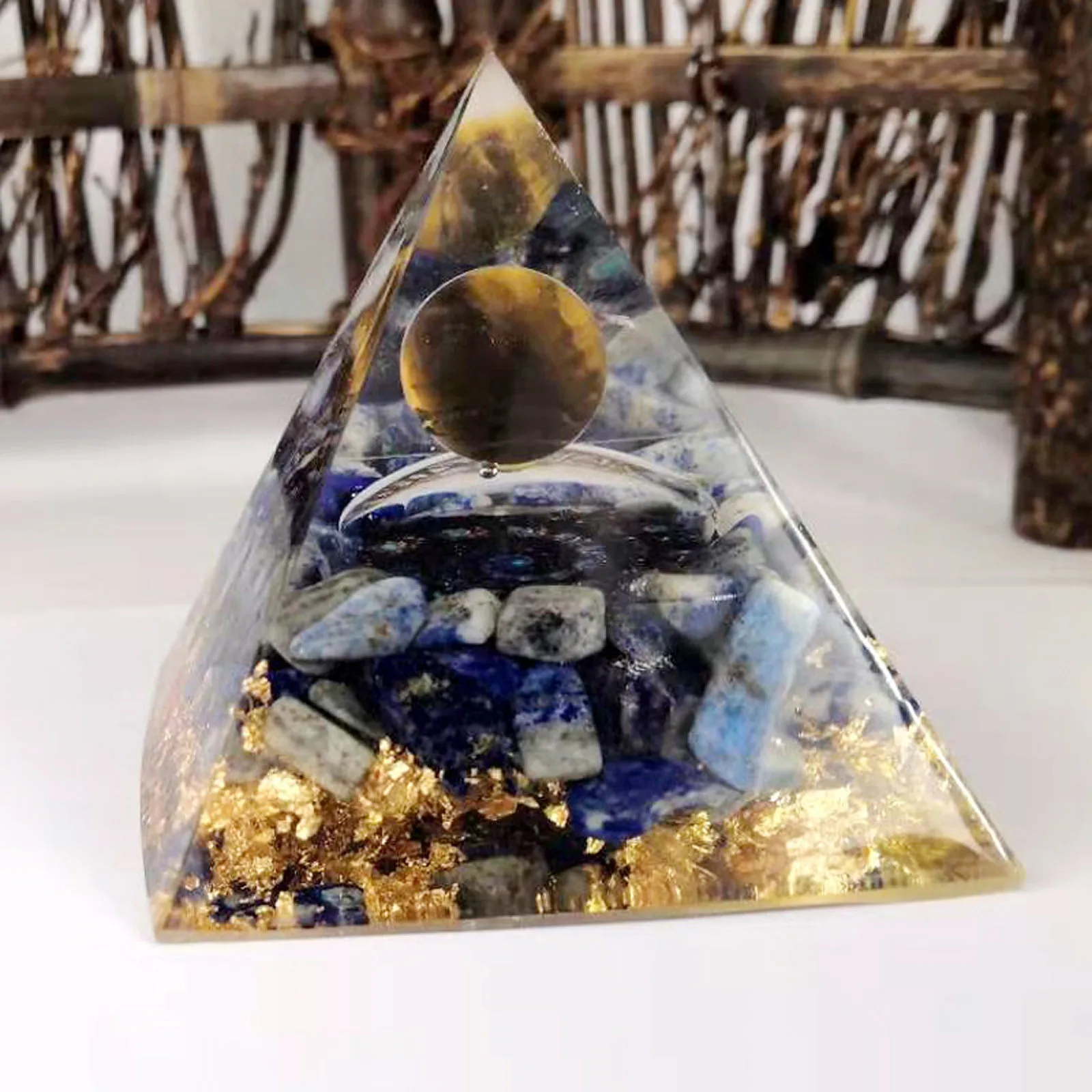 

Energy 60MM Handmade Pyramids Crystal Sphere Chakra Quartz & Orgone Home Decor