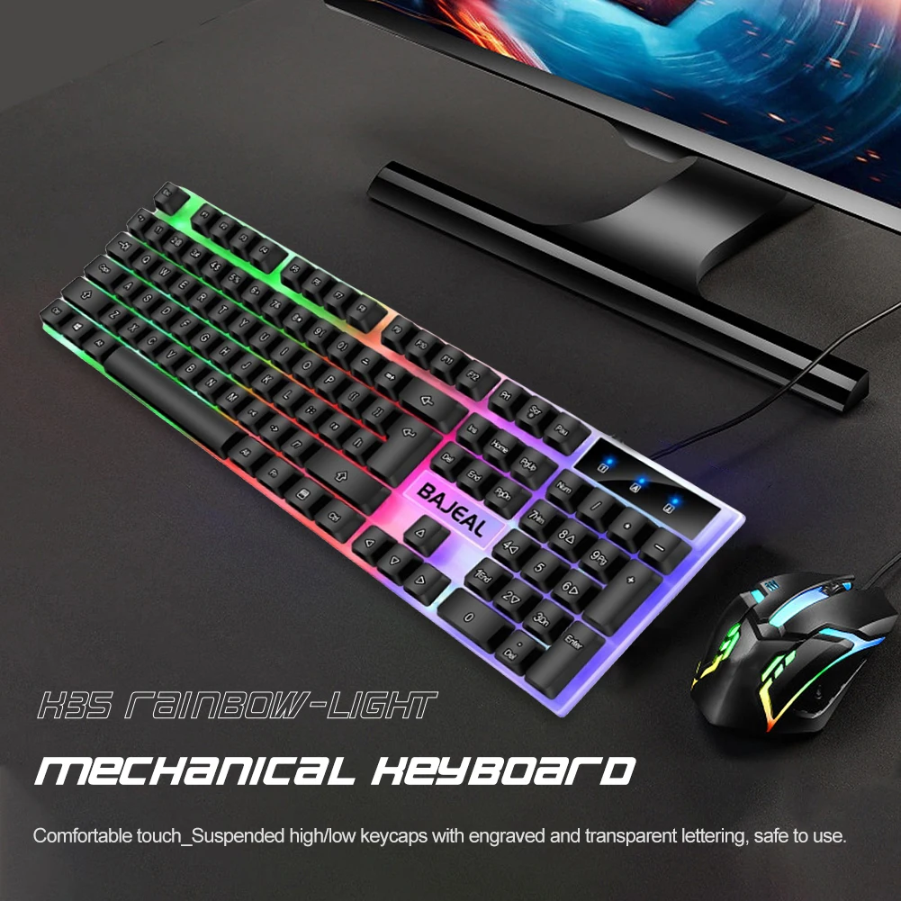 Игровая клавиатура RGB механическая Проводная USB с 98 клавишами и цветным