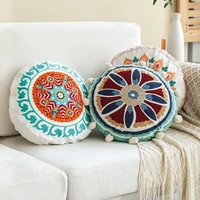 2022 morocco style decorative round embroider cotton canvas cushion cover high quality car seat decor pillowcase for sofa