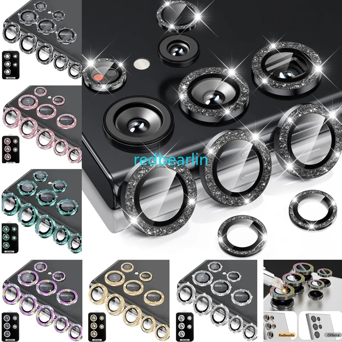 10pcs Glitter Diamond Lens Cover For Samsung S23 Ultra Camera Screen Protector Metal Lens Ring For Samsung S22 S23 Plus Caps