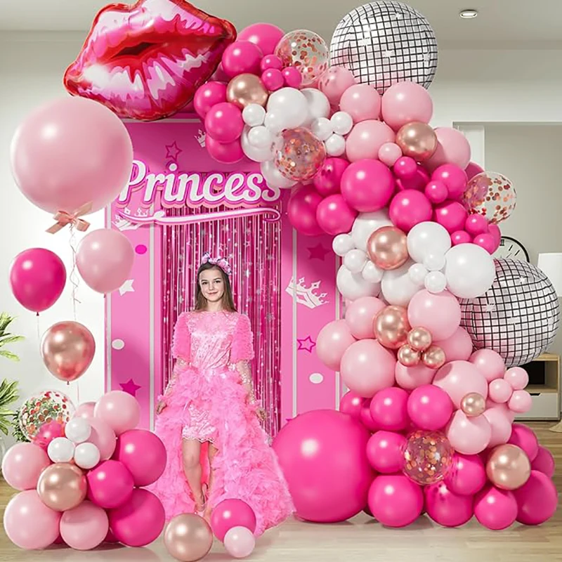 

Pink Balloon Garland Arch Kit Disco Balloon for Girls Birthday Princess Party Background Valentine's Day Baby Shower Decorations