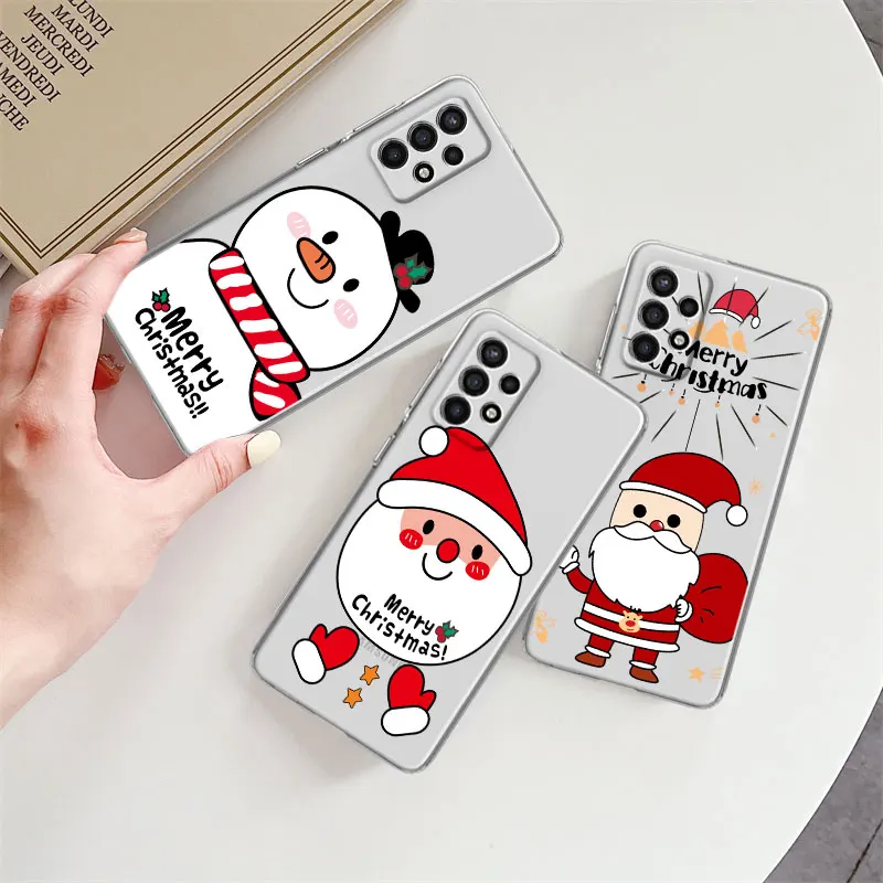 

Phone Clear Case For Samsung Galaxy A52 A53 A71 A72 A51 A50 A32 A12 A21s A31 A70 A13 A02 Soft Funda Cover Cartoon Santa Snowman