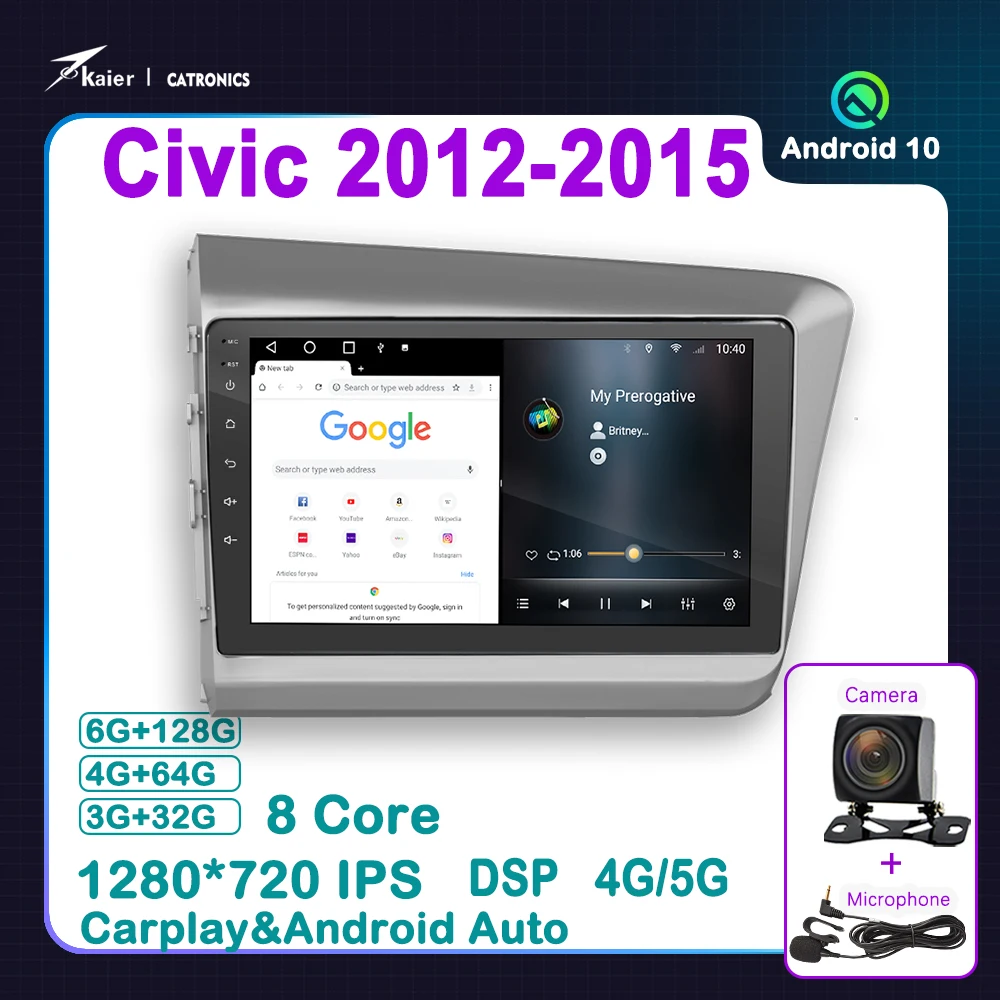 

KAIER Catronics Android 10 Octa Core for Civic 2012 - 2015 Car DVD Stereo Infotainment Radio Multimedia Video Player GPS Carplay