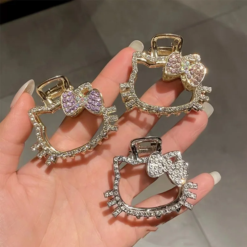 Kawaii милый Hello Kitty Металлический Блестящий Алмазный зажим для волос