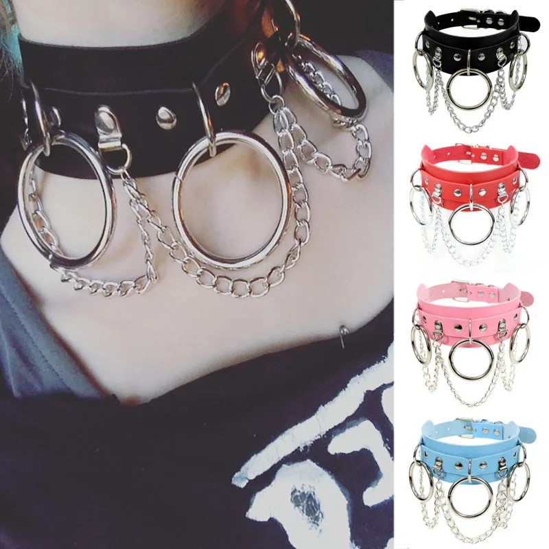 

Woman Sexy Harajuku Choker Punk Leather Collar Necklace Silver Color Metal O-Round Chain Party Jewelry European Wholesale