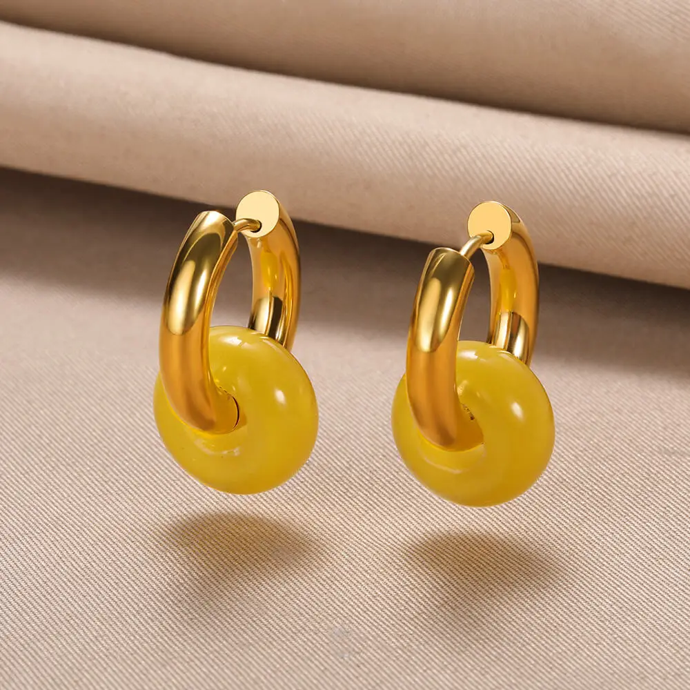 

Bohemian Crystal Earrings For Women Ethnic Small Circle Round Hollow Earring Vintage Metal Stone Beads Earing Jewelry Gift