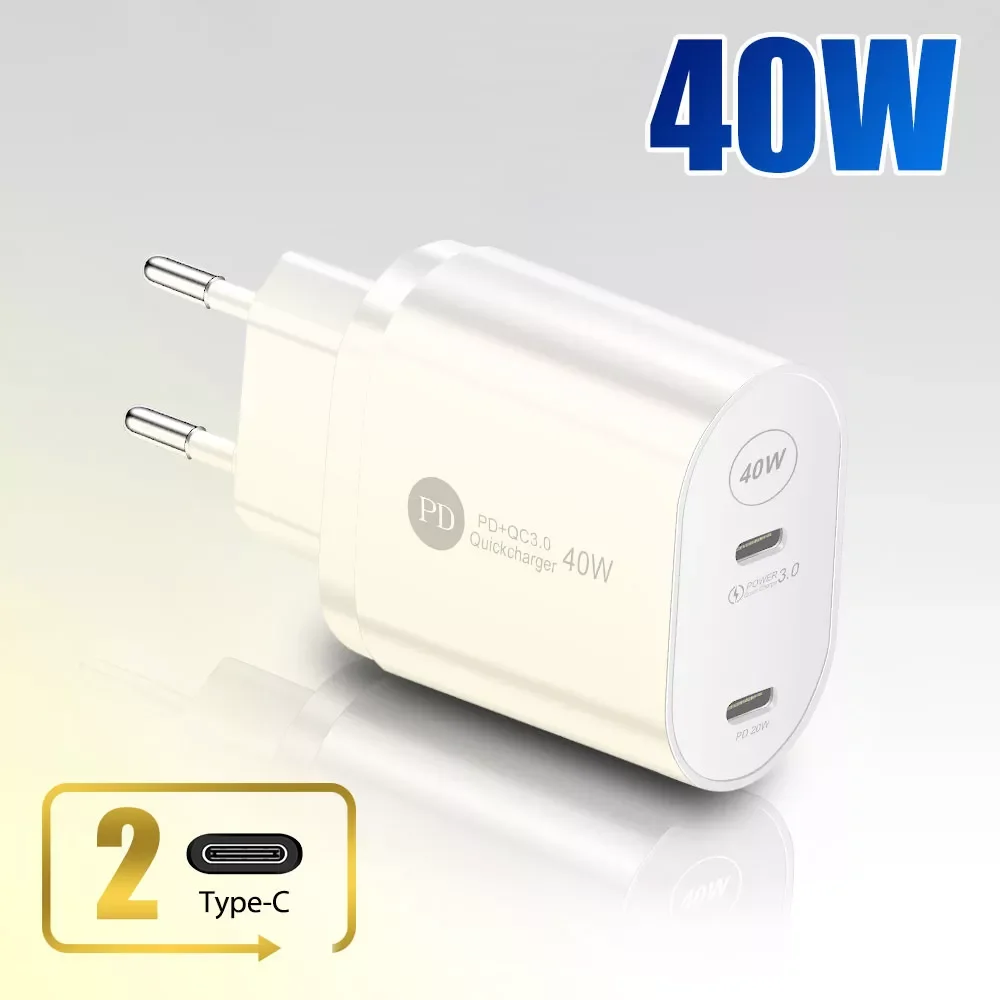 

40W 2 Pd Port Usb Type C Fast Charger For Iphone 12 Pro Max 13 10 11 X Mini Original Charge Adapter Quick Charging Accessories