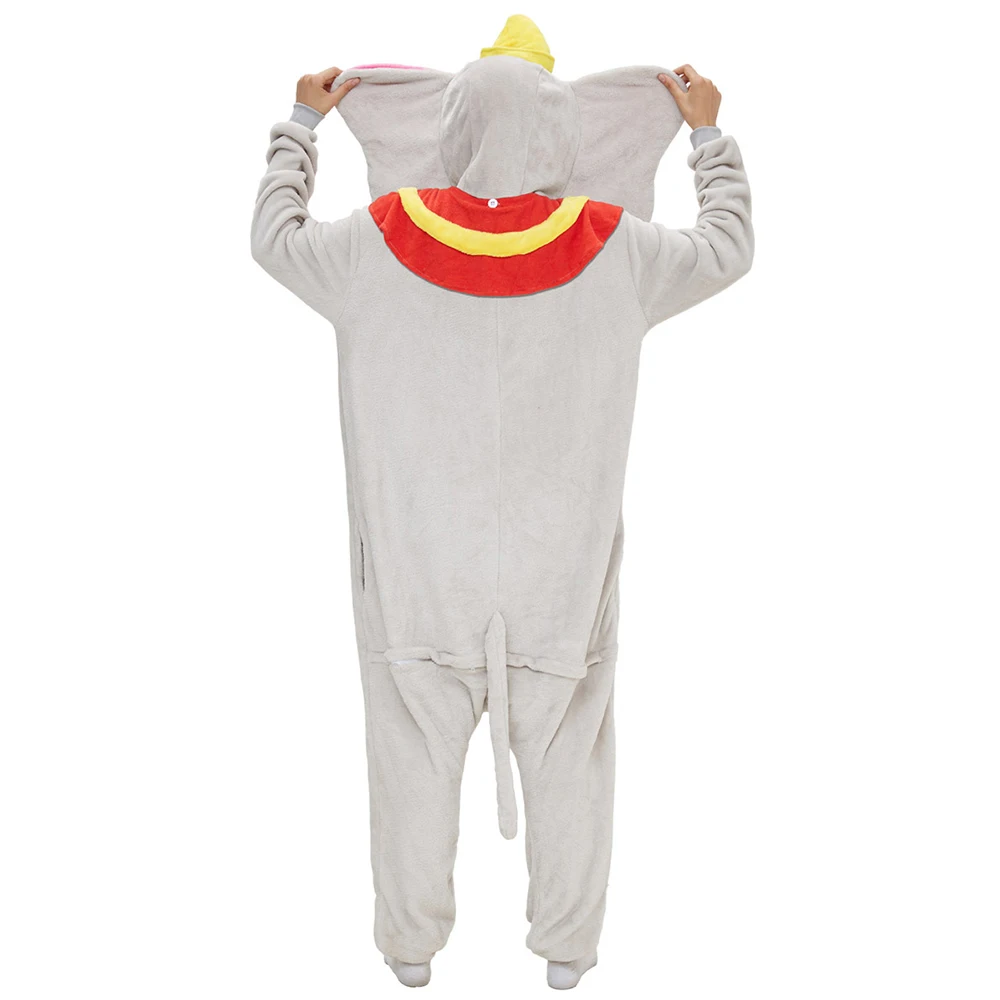 Fleece Cartoon Onesies For Adults One-Piece Pajama Sleepwear Winter Elephant Cosplay Costume Christmas Funny Pajamas Set