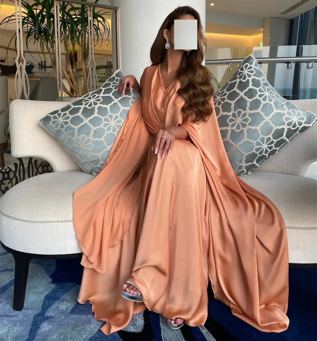 

Vintage Long V-Neck Muslim Evening Dresses A-Line Floor Length Abendkleider Prom Party Gown Robes de soirée Custom Made