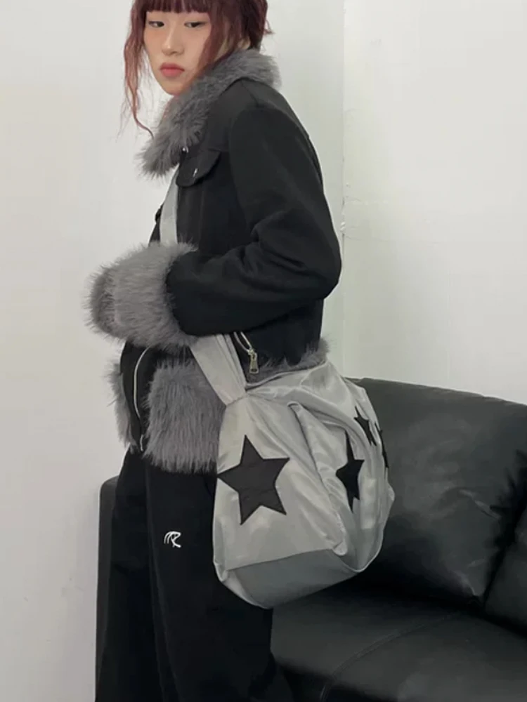 Y2K Vintage Korean High Capacity Gym Star Shoulder Crossbody Tote Bag Ladies Bags Travel Tote Zip Travel Luggage Handbags Women