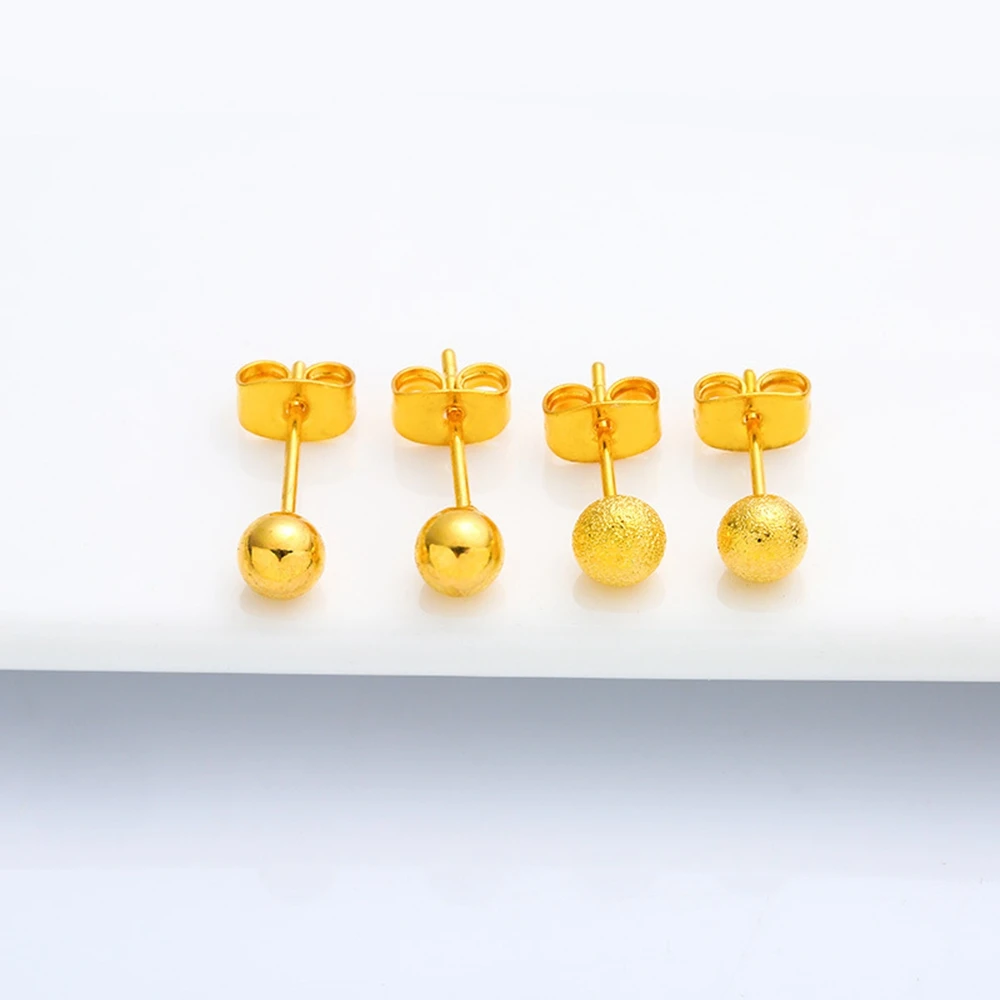 Round Ball Stud Earrings for Women Girlfriend Simple Style Yellow Gold Filled Jewelry Gift