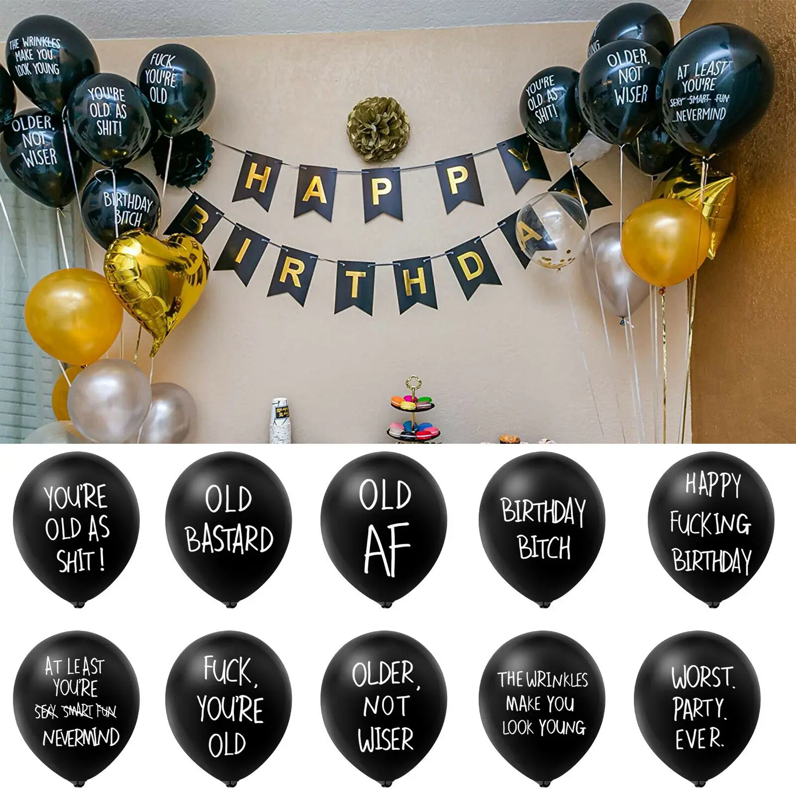 

Black Latex Balloons With Different Rude Words For Birthday Party Decorations Outdoor Party Decorations Helium Globos