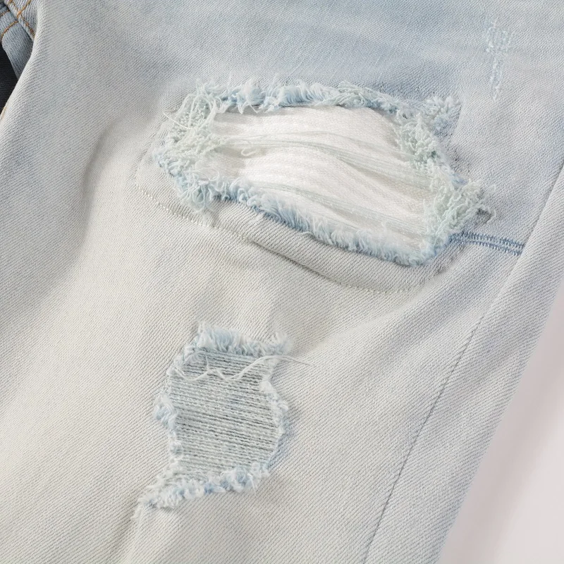 Лидер продаж европейские кожаные джинсы в стиле пэчворк мужские Хай-стрит