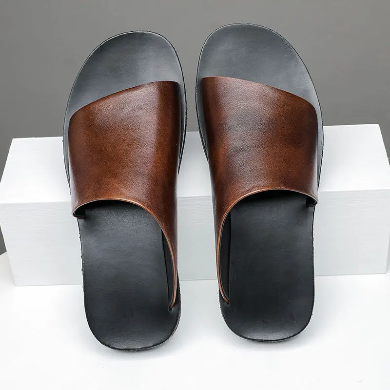 Summer Comfortable Slippers Men High Quality Garden Beach Men's Flip Flops Fashion Genuine Leather Indoor Outdoor Luxury Shoes