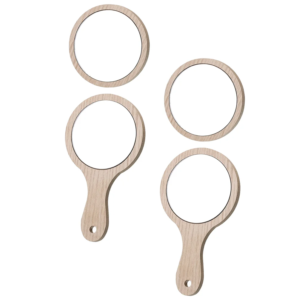 

4pcs Makeup Mirrors Rounded Cosmetics Mirrors Vintage Handheld Mirrors Wodden Personal Mirrors for