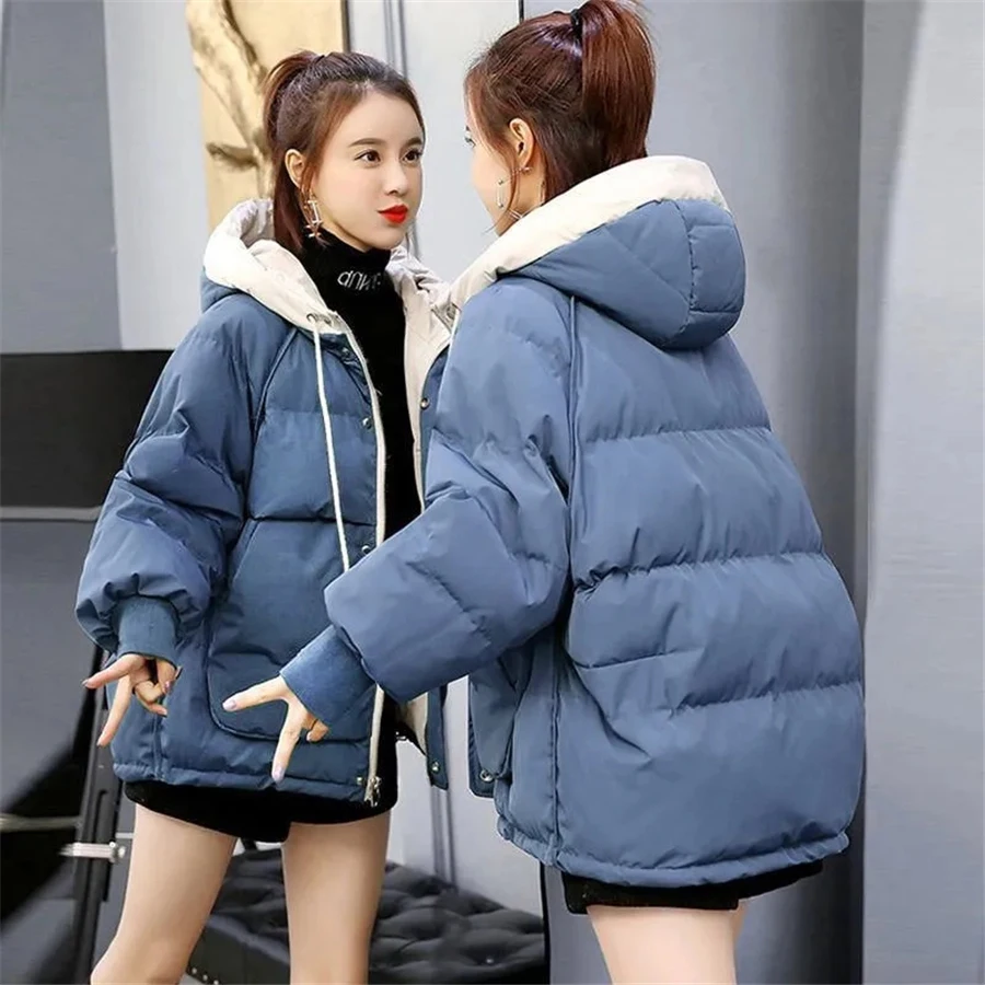 Winter Hooded Cotton Padded Basic Solid Jacket Women Coat Warm Thick Parkas Snow Wear Overcoat Casual Outwear Top Windbreaker