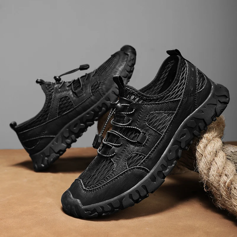 

2023 Men Outdoor Summer Sandals Mens Mesh Water Sports Shoes Sandal Flats Male Hiking Sandalias Hollow Breathable Casual Shoes