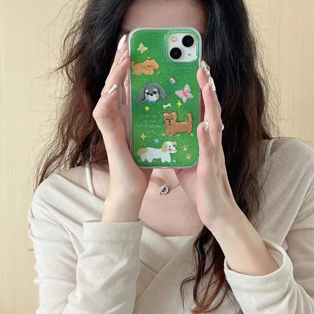 

Double sided IMD - Green Grass Dog Phone Case For iphone 14 13 12 11 Pro Max X XR XSMAX 7 8 Plus SE TPU Case Cover new products