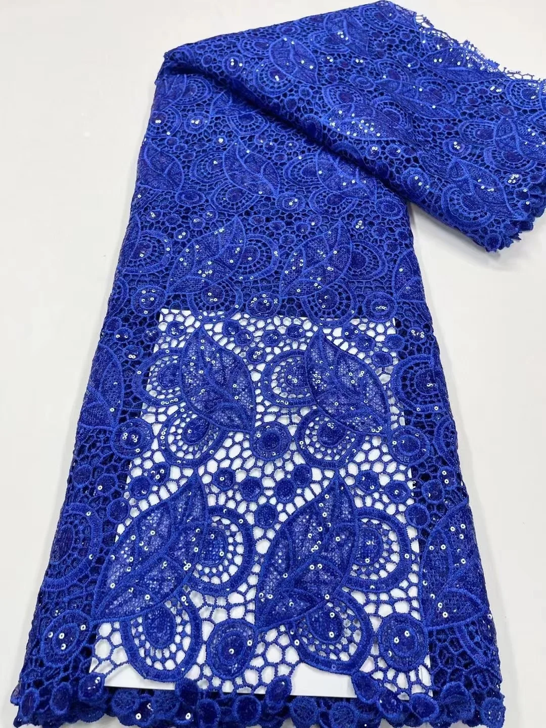 Guipure Cord Lace Fabric 2023 Royal blue High Quality Nigerian Water Soluble Lace Fabric For Nigerian Wedding Party Dress Sewing