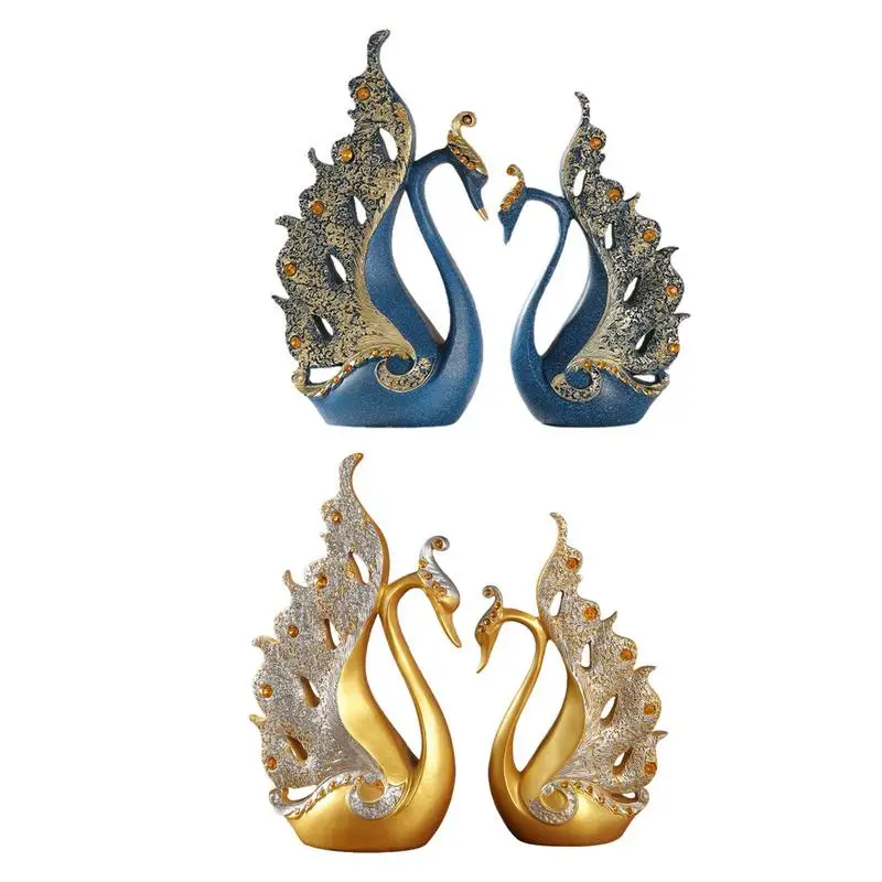 

Swanes Couple Figurine Resin Swanes Decorative Statue Crafts Sculpture Decoration Art Craft With Rhinestones Home Decoration