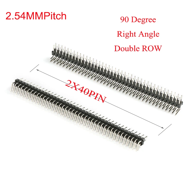 

10 шт. 2,54 мм 2X40P 90 градусов прямоугольный Однорядный штырьковый разъем, гибкий разъем печатной платы, медный штыревой разъем