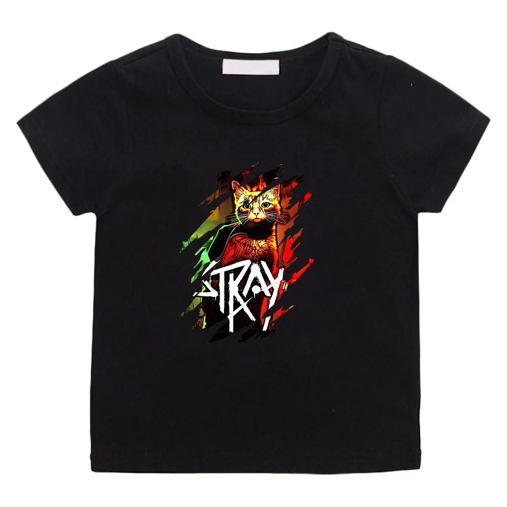 Stray Cat Game Kawaii Clothes Kids Cartoon T-shirts for Girls  T Shirt Boys Graphic Tee Short Sleeve 100% Cotton Tshirt Children