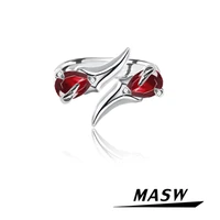 masw popular red aaa zircon rings 2022 new trend geometric high quality brass thick silver plated finger rings for women