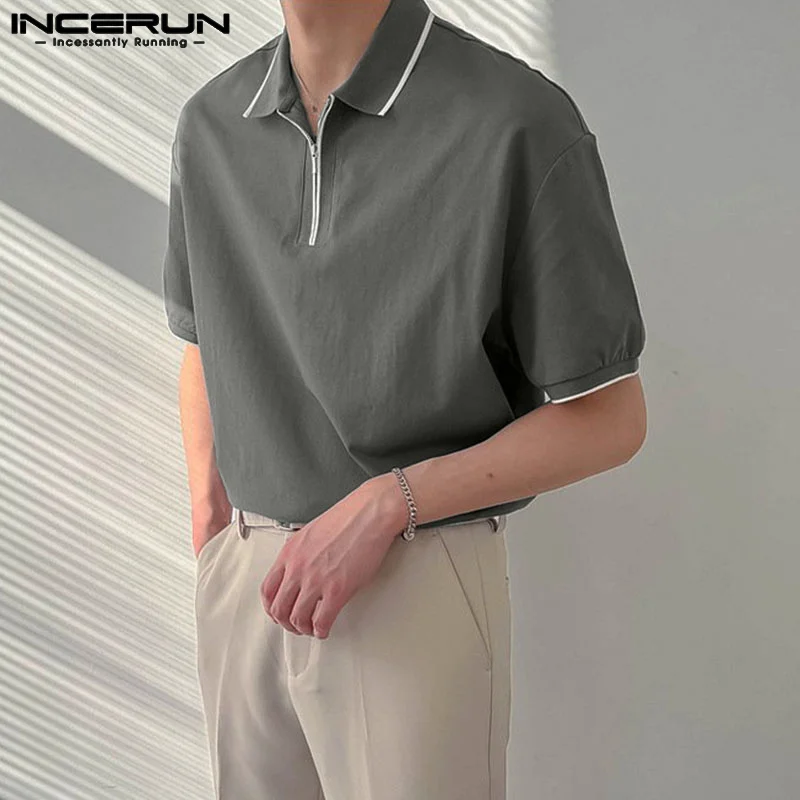 

Рубашка INCERUN мужская с отложным воротником и коротким рукавом, уличная одежда на молнии, свободная Летняя Повседневная Блузка в Корейском стиле, 2023