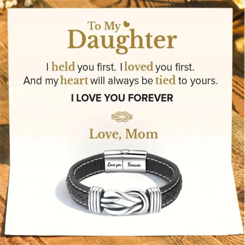 

Mother & Son Forever Linked Together Wristband Cuff Bracelet To My Son Infinity Leather Knot Bracelet W/Card STAINLESS STEEL JEW