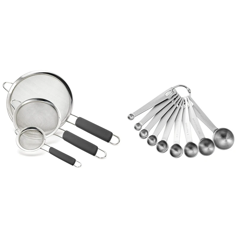 

3 шт. измельчители из нержавеющей стали с тонкой сеткой и 1 набор измерительных ложек круглая мерная чашка 1/16-1 столовая ложка инструмент для ...