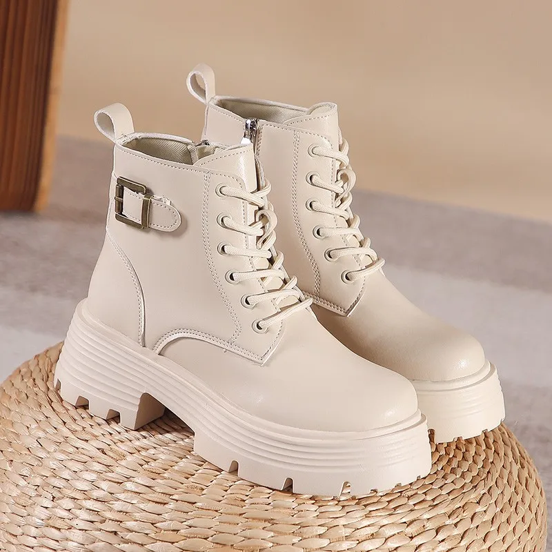 

Новые осенне-зимние ботильоны, модные женские ботинки на шнуровке, женские спортивные ботинки Martin на толстой подошве, повседневные женские ...