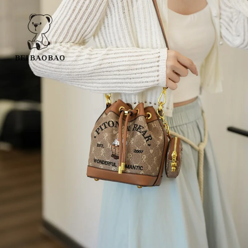 Beibaobao модная маленькая сумка-мешок с рисунком медведя Женская Роскошная сумка