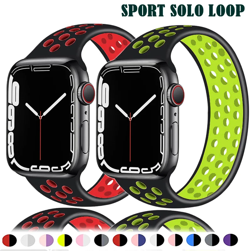 

Ремешок Solo Loop для Apple Watch Band 45 мм/41 мм 44 мм 40 мм, Воздухопроницаемый Силиконовый эластичный браслет для iWatch Series 3 5 SE 6 7