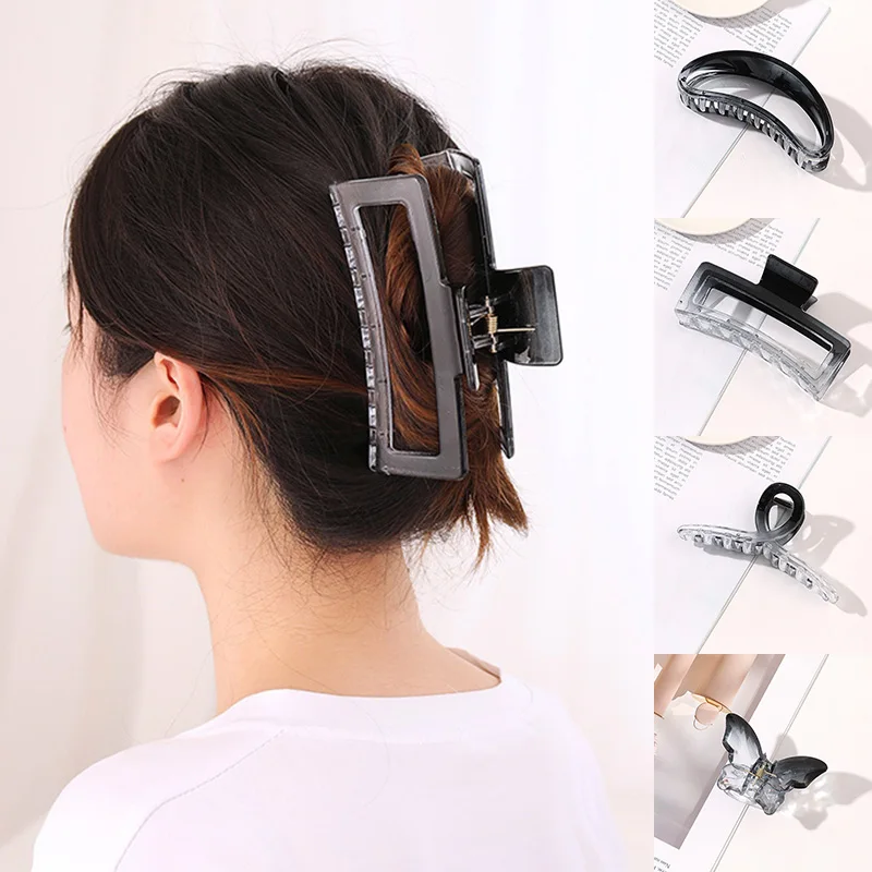 

2022 корейские большие заколки для волос прозрачные черные градиентные заколки-крабы геометрические полые аксессуары для волос